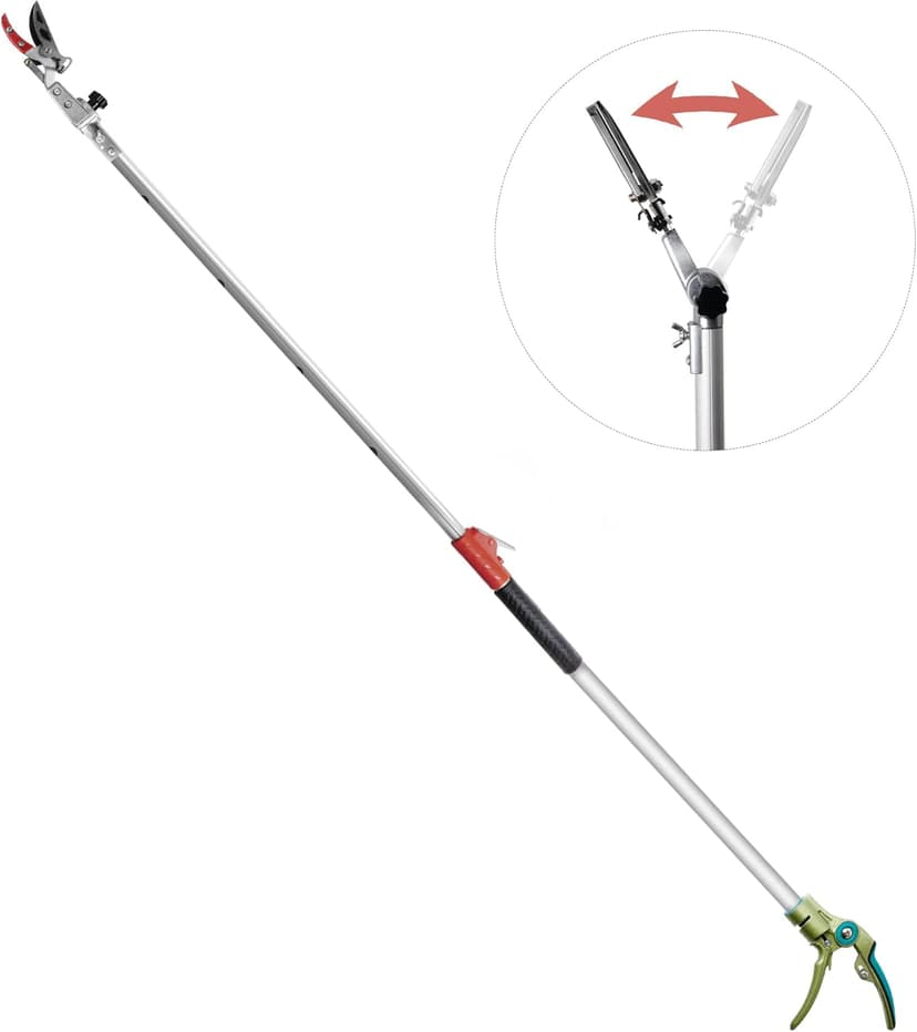 GARTOL Pruner for Garden, Cut Upto 1 Inch & Hold Telescopic Pole Pruner, Fruit Picker with Rotating Blade Head, Lightweight Aluminum Extendable Handle for Tree Branch Cutter, 3.67-5.45 FT, Silver