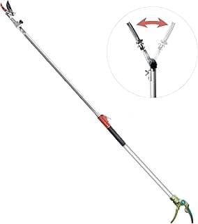 GARTOL Pruner for Garden, Cut Upto 1 Inch & Hold Telescopic Pole Pruner, Fruit Picker with Rotating Blade Head, Lightweight Aluminum Extendable Handle for Tree Branch Cutter, 3.67-5.45 FT, Silver