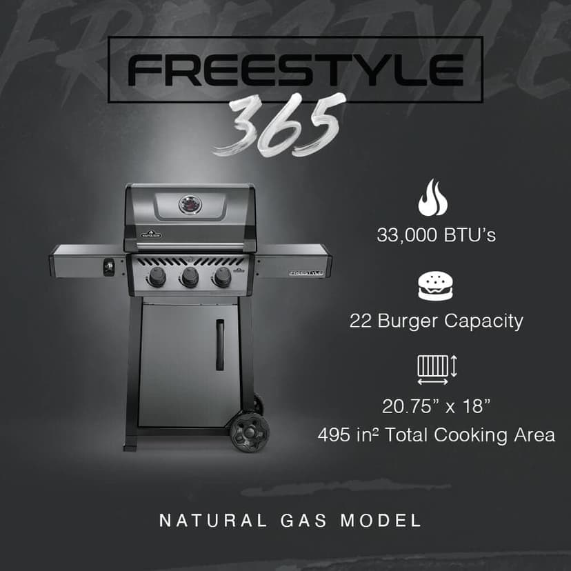 Napoleon Freestyle 365 Natural Gas Grill, Graphite Grey - 3 Burners