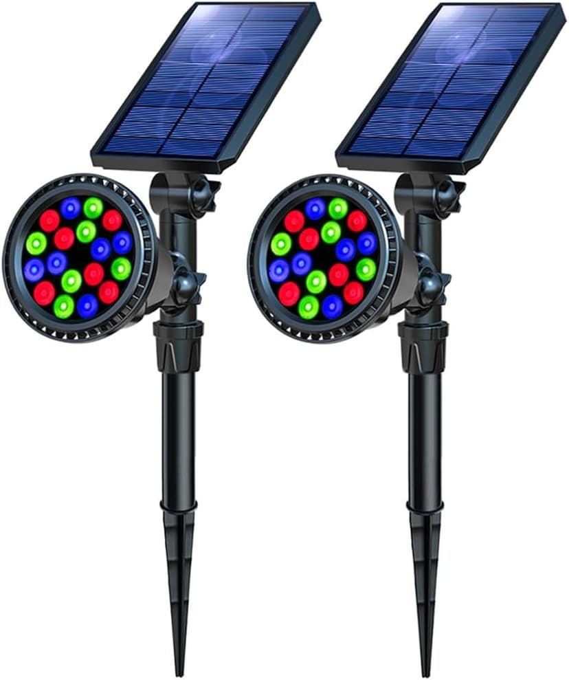 Solar Outdoor Lights, 9 Modes Color Changing 18 LED Solar Spot Lights Outdoor Waterproof Spotlight Landscape Light Solar Powered for Garden Yard Tree Flag Patio Christmas Halloween(2 Pack)