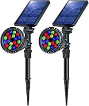 Solar Outdoor Lights, 9 Modes Color Changing 18 LED Solar Spot Lights Outdoor Waterproof Spotlight Landscape Light Solar Powered for Garden Yard Tree Flag Patio Christmas Halloween(2 Pack)