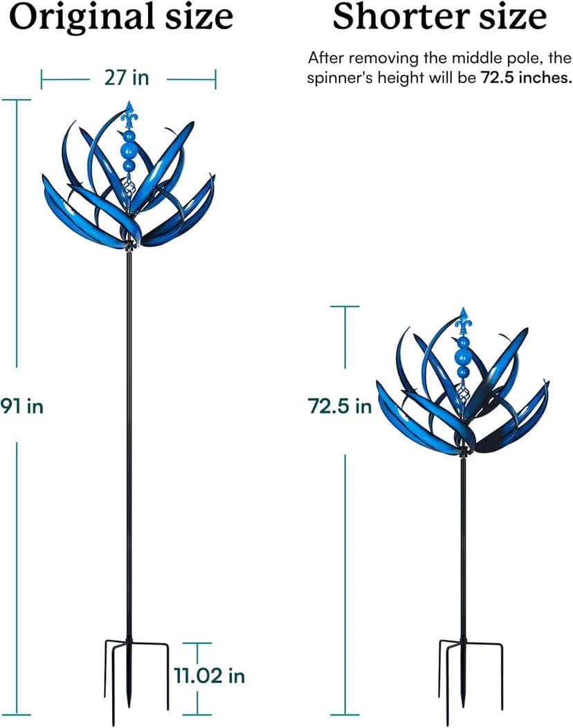 91 inch Wind Spinners Outdoor - Extra Large Outdoor Metal Wind Sculptures Spinners with Stake, Windmills for The Yard Garden, Yard Art Garden Lawn Decor - Blue (27" W x 91" H)