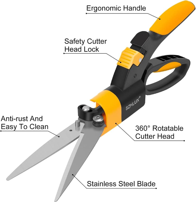 SZHLUX Grass Shears 360-Degree Swivel Blades (Orange)