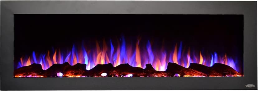 Touchstone Sideline Indoor/Outdoor Decorative Electric Fireplace -No Heat -GFI Plug for Outdoor Use -50" Wide -in Wall Recessed or Wall Mount -Realistic 3 Color Flame -Log & Crystal -Model 80017