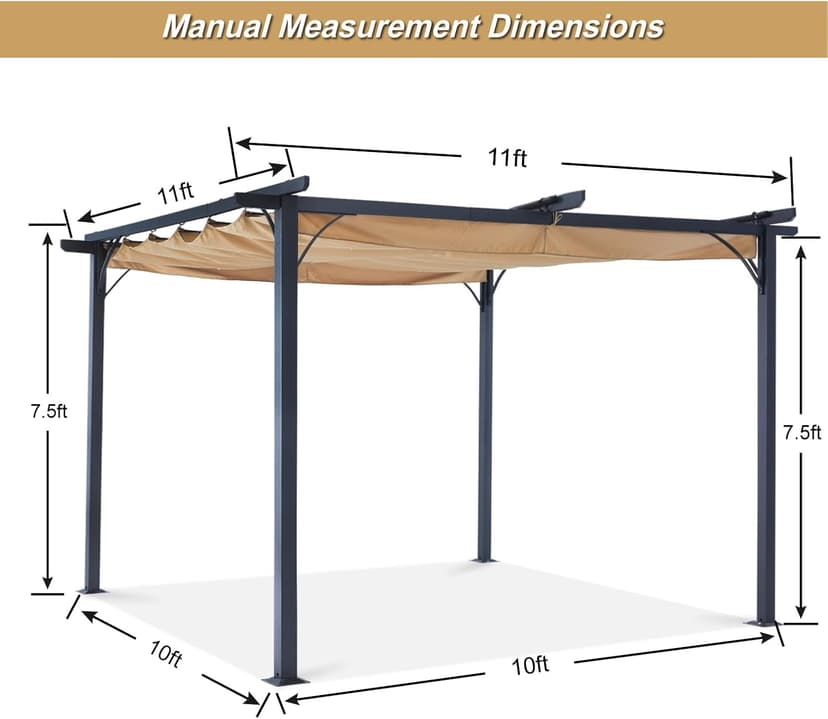 ABCCANOPY Patio Pergola 11x11 - Outdoor Sun Shade Canopy with Retractable Roof for Garden Porch Backyard (Gray)
