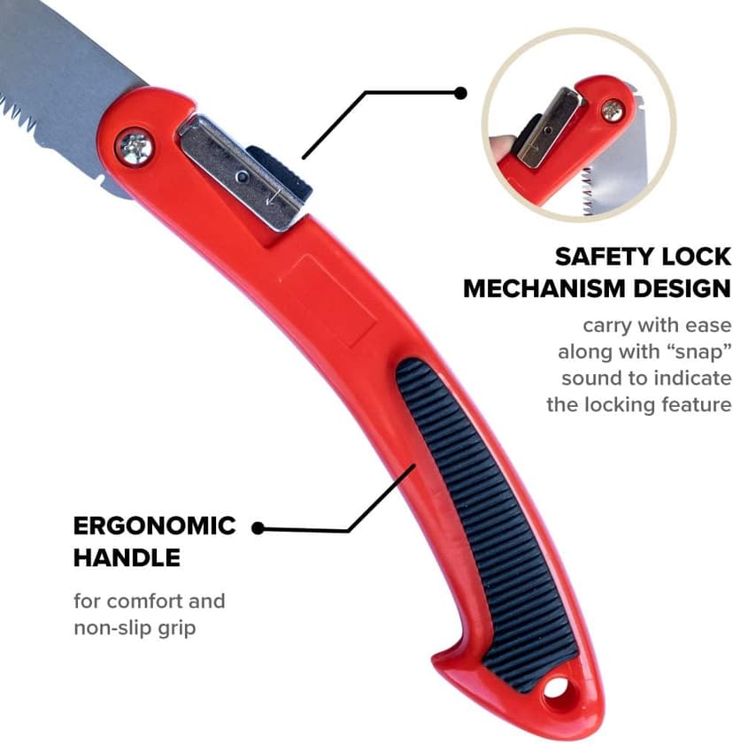 Hardware 8" Folding Tree Pruning Saw for Gardening, Survival & Camping - Wood/Tree Cutter, Bushcraft Axe with Heavy Duty SK-5 Steel (Red)
