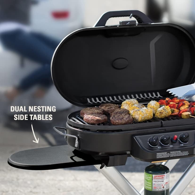Coleman RoadTrip 285 Portable Stand-Up Propane Grill with 3 Adjustable Burners & Instastart Ignition, 20,000 BTUs of Power for Outdoor Cooking