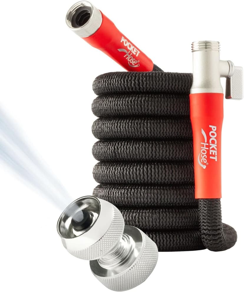 Pocket Hose Silver Bullet 2.0 Expandable Garden Hose 25-FT with Turbo Shot Nozzle, AS-SEEN-ON-TV, Lead-Free, Solid Aluminum Connectors, Easy On/Off Valve, Kink-Free, Leak-Proof