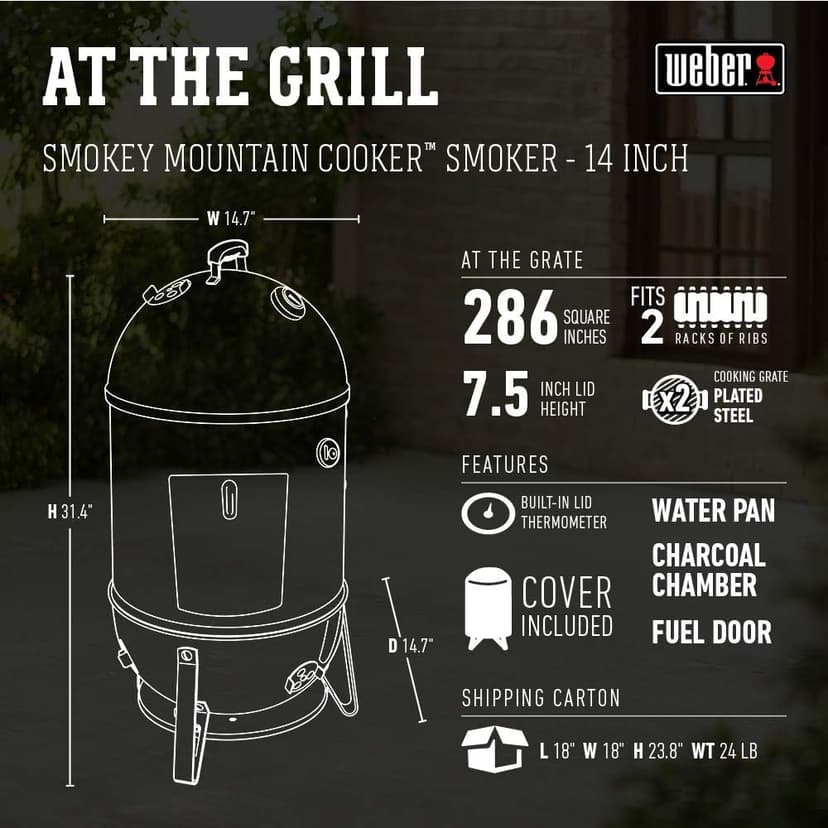 Weber 14-inch Smokey Mountain Cooker, Charcoal Smoker