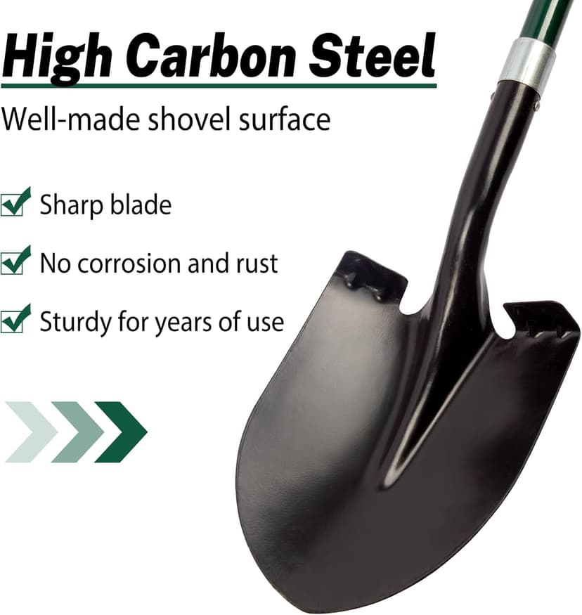 Shovel for Digging, 56 Inches Heavy Duty Shovel for Gardening, Round Shovel for Digging with Fiberglass Handle (Green)