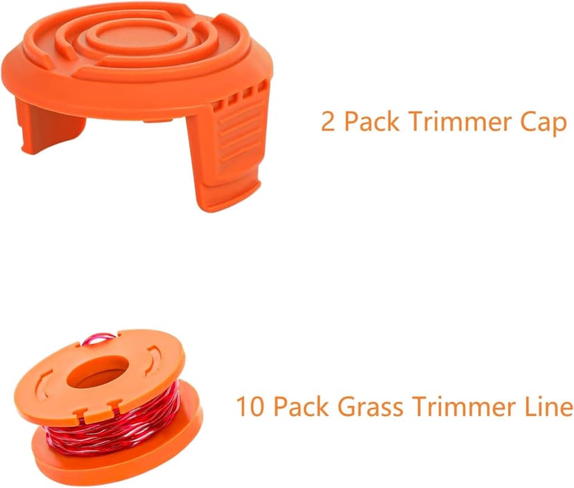 YMHB Trimmer Spool Line for Worx,12 Pack WA0010 Edger Spools Replacement for Worx, Trimmer Line Refills 0.065 inch for Worx, Suitable for Worx String Trimmers(10 Grass Trimmer Line, 2 Trimmer Cap)