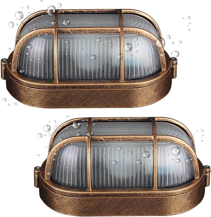 2 Pack Outdoor Oval Wall Lights, 8.3" Nautical Bulkhead Light, Flush Mount for Wall or Ceiling, Aluminum with Frosted Glass Wall Sconce Sauna Lamp, E26 Base Wall Lighting, Sconce for Garage Terrace