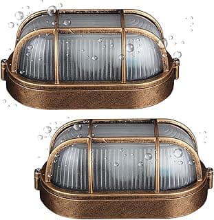 2 Pack Outdoor Oval Wall Lights, 8.3" Nautical Bulkhead Light, Flush Mount for Wall or Ceiling, Aluminum with Frosted Glass Wall Sconce Sauna Lamp, E26 Base Wall Lighting, Sconce for Garage Terrace