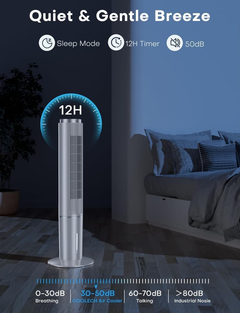 42 INCH Portable Air Conditioners w/LED Touch Screen, 4 Mode&3 Speed,1-Gal Tank for 15H Cooling Evaporative Air Cooler,12H Timer, No Hose No Window Needed, 90° Oscillating AC Unit for Bedroom