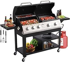 5-Burner Propane Gas Grill,griddle grill combo Double Grills with Storage space,54,000 BTU 627 SQ.IN.Output Stainless Steel Grill for Outdoor Cooking Kitchen, Garden and Patio Backyard Barbecue