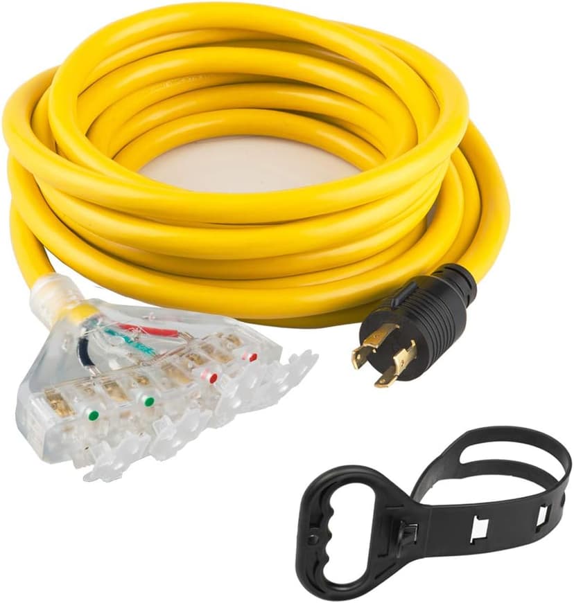 25 Feet Heavy Duty Generator Adaptor Extension Cord,Locking Cord,NEMA L14-30P/Four 5-20R, 4 Prong 10 Gauge Flexible Generator Cable,Generator Power Cord, 125/250V 30Amp 7500 Watts Yodotek
