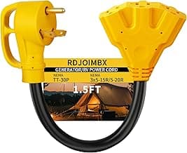 30 Amp to 20 Amp 110V RV/Generator Distribution Adapter Cord,NEMA TT-30P Male to 3X 5-15R/5-20R T-Blade RV Electrical Adapter,30 Amp to 15/20 Amp 3-Prong Multiple Household Outlet,1.5FT,ETL Listed