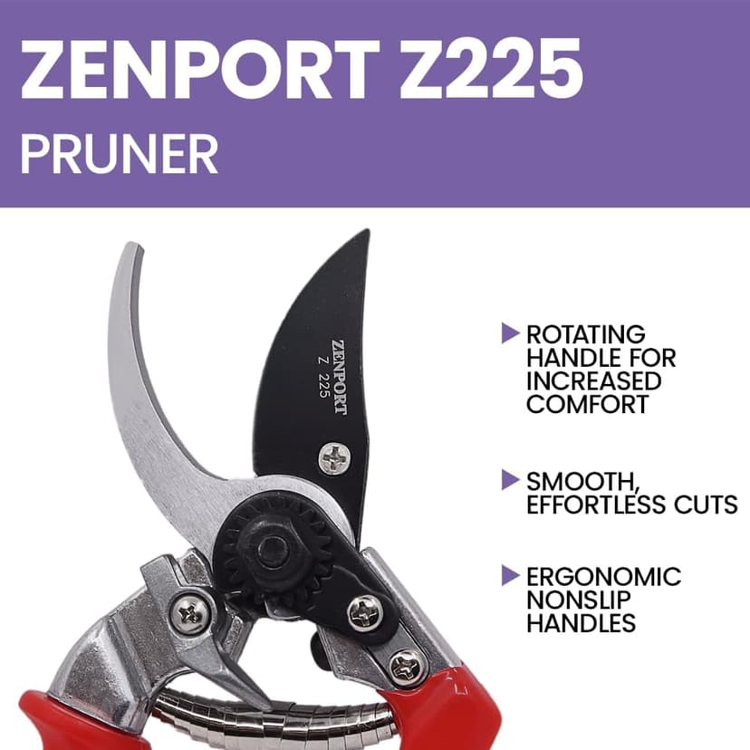 Zenport Z225 Bypass Pruner with Rotating Handle, 1-Inch Cut, 8.5-Inch , Red