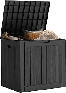 Deck Box, Waterproof Weatherproof and UV Resistant Resin Storage Bin with Lockable Lid, Ideal for, Outdoor, Patio Furniture Cushions, Pool Supplies, Garden Tools (31 Gallon, Black)