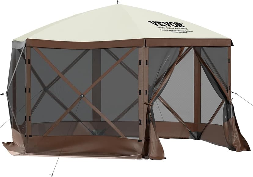 VEVOR Pop Up Gazebo Screen Tent, Pop-Up Instant Gazebo Tent with Mosquito Netting Outdoor Canopy, 6 Sided Sun Shelter 10x10ft with 6 Removable Wind Cloths & 2 Mesh Windows, Pavilion Tent for Patio