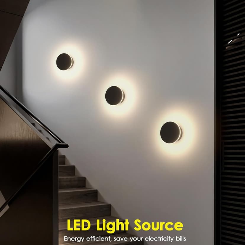 2 Packs LED Wall Light Outdoor Indoor Modern Wall Sconce Mini Wall Sconce Outdoor Wall Lights Aluminum Waterproof Black Wall Mount Light LED Wall Sconces Warm White 3000K (Round)