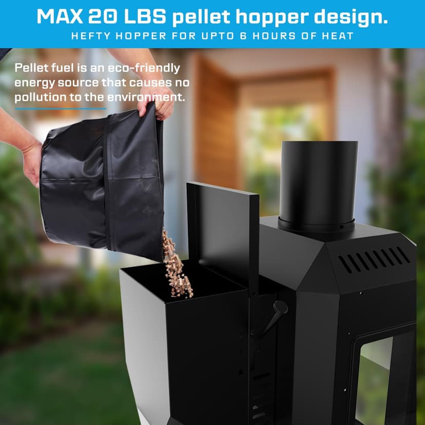 75,000 BTU Outdoor Patio Heaters, Wood Pellet Outdoor Patio Heater with Glass Window, Pellet Heaters for Outdoor Use, Home, Gardens & Commercial