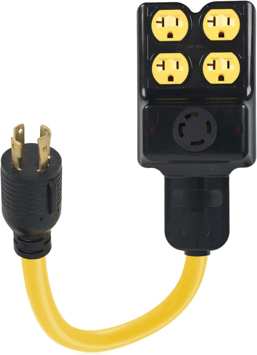 NEMA L14-30P to (4) 5-20R 5-15R & L14-30R Generator Adapter, 4 Prong L14-30 Twist Locking Generator Male Plug to 15 Amp 20 Amp 30 Amp Female Receptacle, Generator Adapter Extension Cord