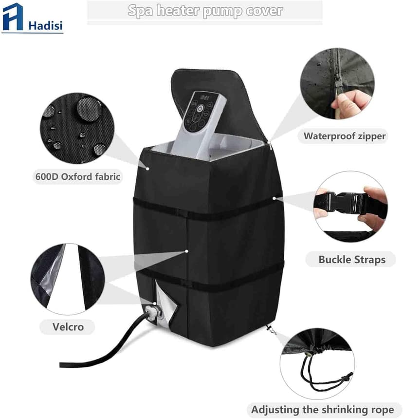 Hot Tub Spa Heater Pump Cover,Waterproof Hot Tub Insulated Pump Cover for Multiple Brands (Black,Square)