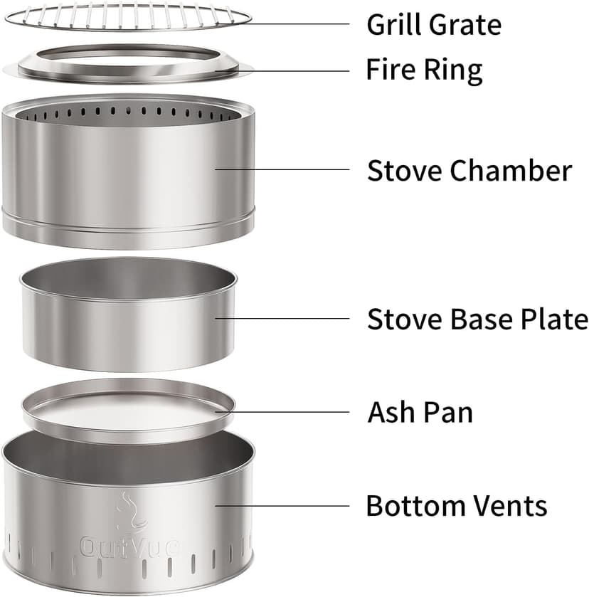 15.5 inch Stainless Steel Smokeless Fire Pit with Tote Bag, Outdoor Smokeless Firepit, Wood Burning Fire Pits for Camping, Bonfire, Low Smoke Firepit for Outside (Vertical Hole)