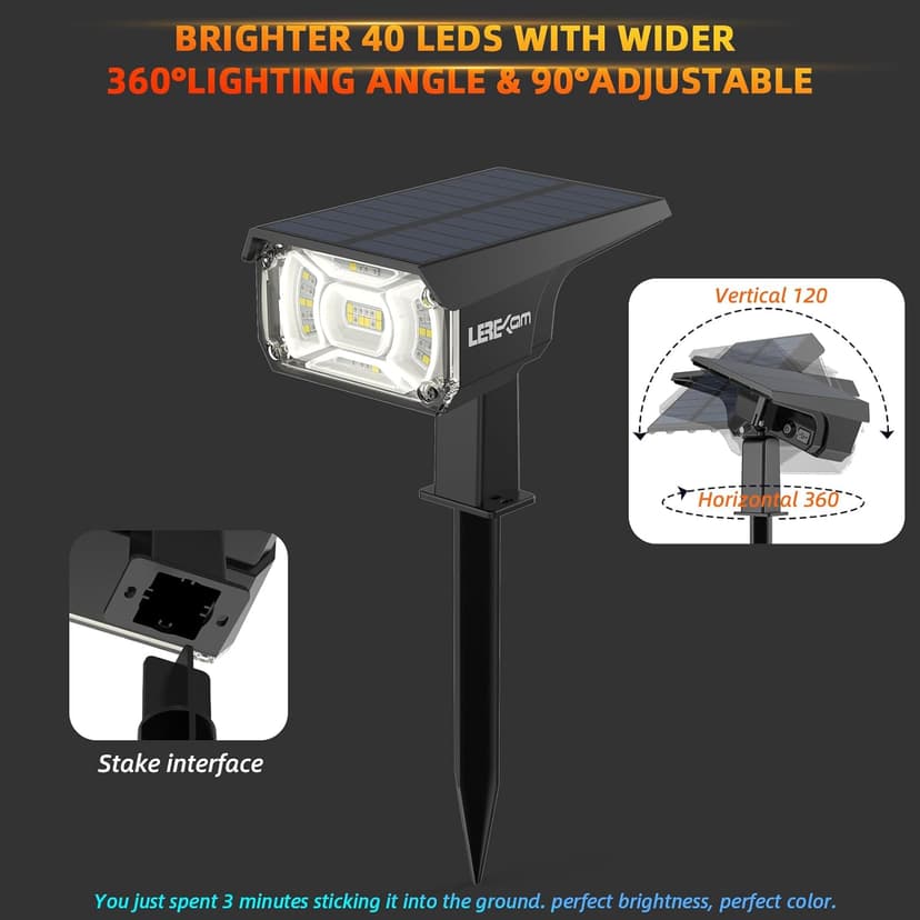 Solar Spotlights Outdoor,40 LEDs Color Changing RGB Landscape Path Lights,USB & Powered Multicoloured Spotlights,14 Colors Auto Cycling for Yard,Garden,2 Pack