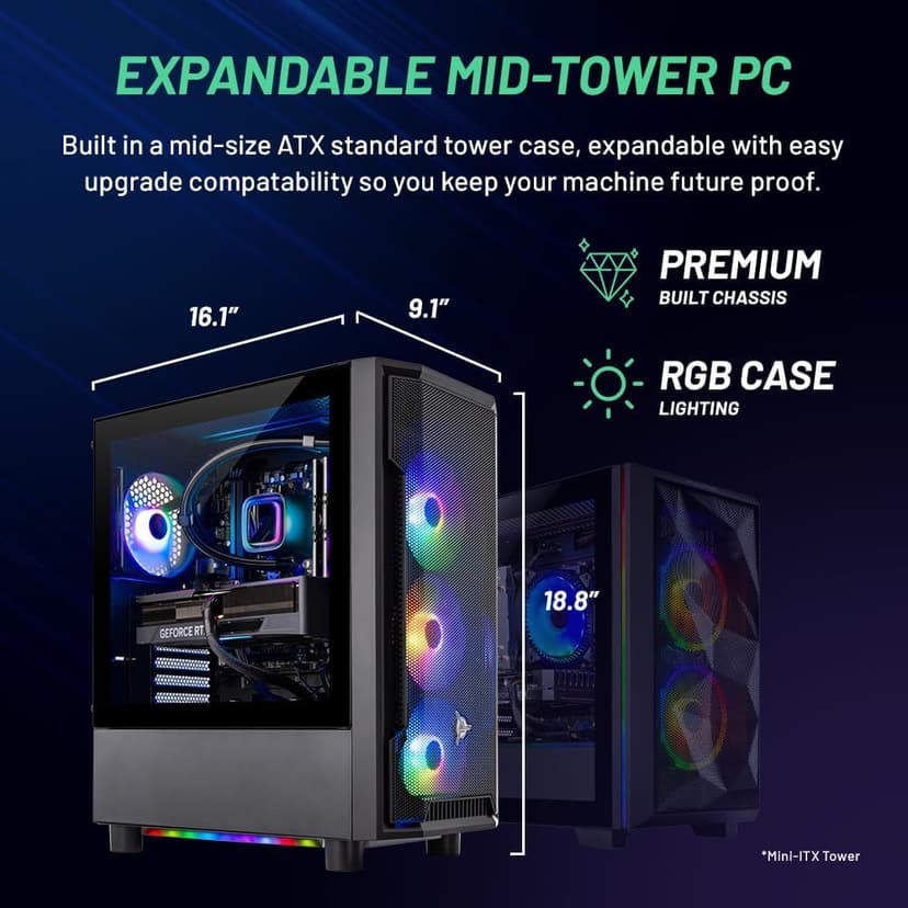 Skytech Gaming Shadow Gaming PC, Intel i7 12700F 2.1 GHz, RTX 4060, 1TB NVME, 16GB DDR4 RAM 3200, 600W Gold PSU Wi-Fi, Win 11 Home, RGB-Keyboard and RGB-Mouse Included,Black