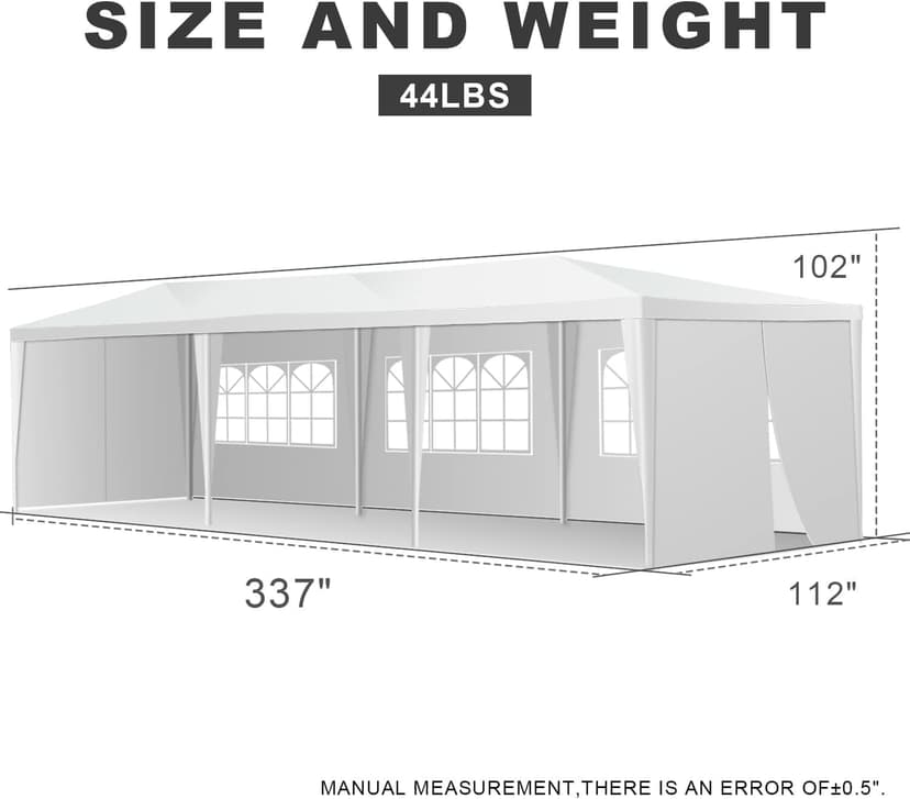 10'X30' Outdoor Gazebo, Canopy Tent Heavy Duty Wedding Party Tent with 8 Removable Sidewalls for Outdoor Wedding, BBQ, Camping, Backyard, Tents for Parties