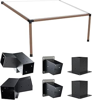 Pergola Kit with Brackets, 15°Slanted Roof Pergola Bracket Kit, Roof Wall Mount Extension Bracket Kit 3-Way Brackets for Pergolas,Log Cabin Outdoor Pergola 4"x 4" (Actual 3.5" X 3.5") Lumber