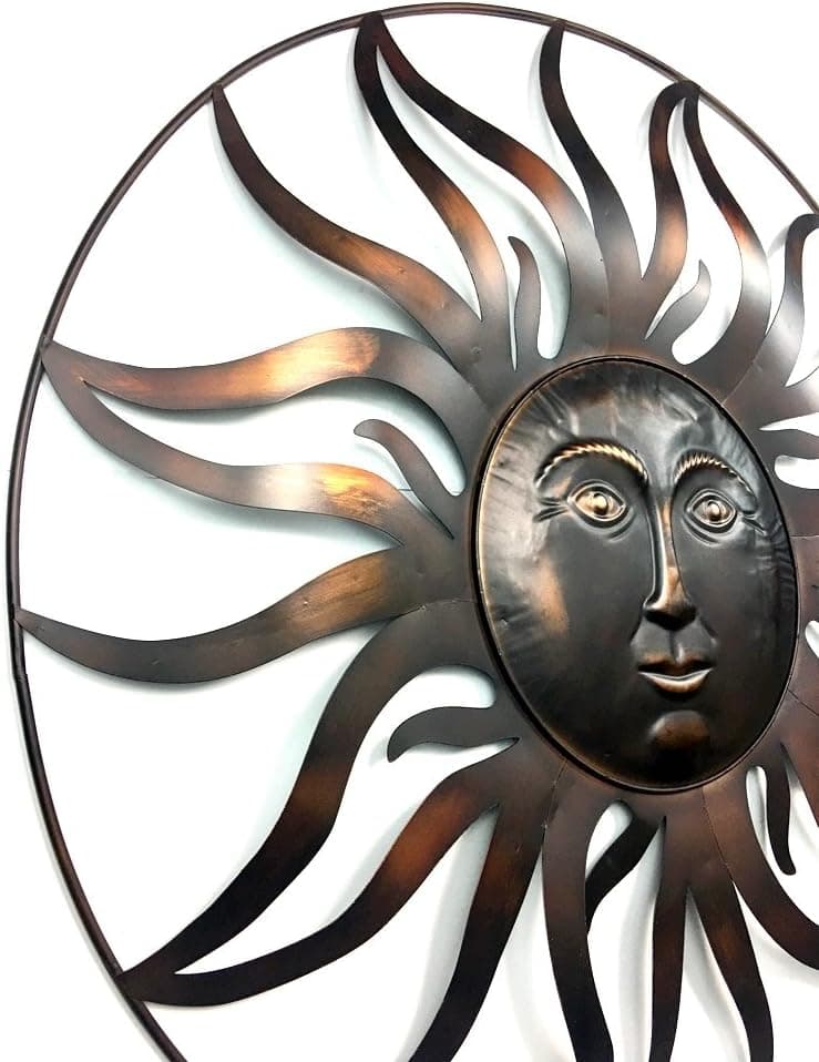Bellaa 20018 Large Sun Metal Wall Art Sculpture Indoor Living Room Outdoor Garden Patio Farmhouse Home Decor Hanging Retro Rustic Statue Figurine