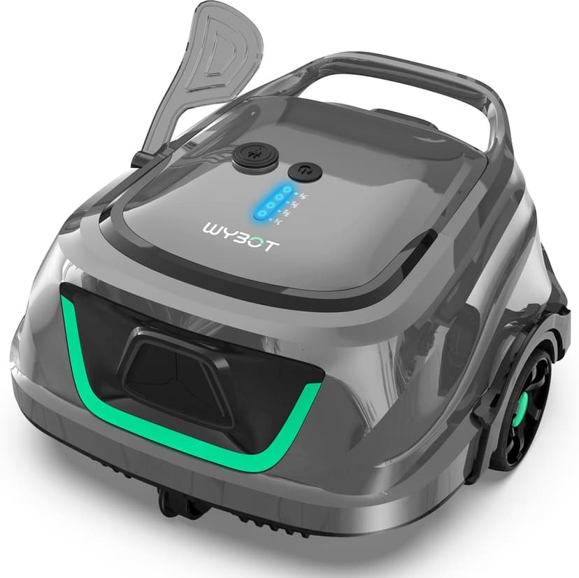 (New Upgraded) WYBOT A1 Cordless Robotic Pool Cleaner, Automatic Pool Vacuum with 120 Mins, Double Filters, LED Indicator, Ideal for Above Ground Flat Pools - Black & Green