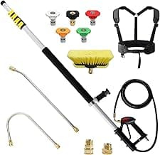 janz Aluminum 24 FT Telescoping Pressure Washer Wand with Pressure Washer Extension Wand,Gutter Cleaner Attachment, 5 Spray Nozzle Tips, 2 Hose Inlet Adapters and Support Harness