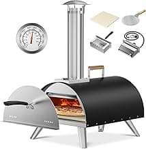 Multi-Fuel Pizza Oven Outdoor, 12" Portable Wood and Gas Fired Pizza Oven with Thermometer,Gas Hose & Pizza Stone,Heats up to 1000°F,Stainless Steel Pizza Oven for Backyard or Camping (Black)