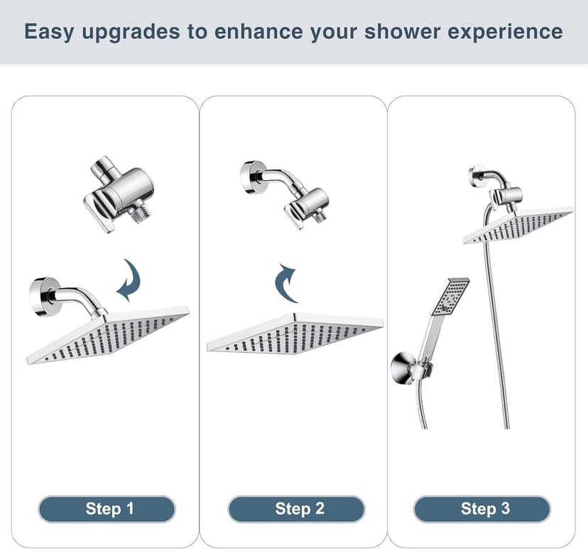 BRIGHT SHOWERS Shower Arm Diverter Valve for Hand held Showerhead and Fixed Spray Head, 3-Way Shower Head Diverter Valve, Chrome