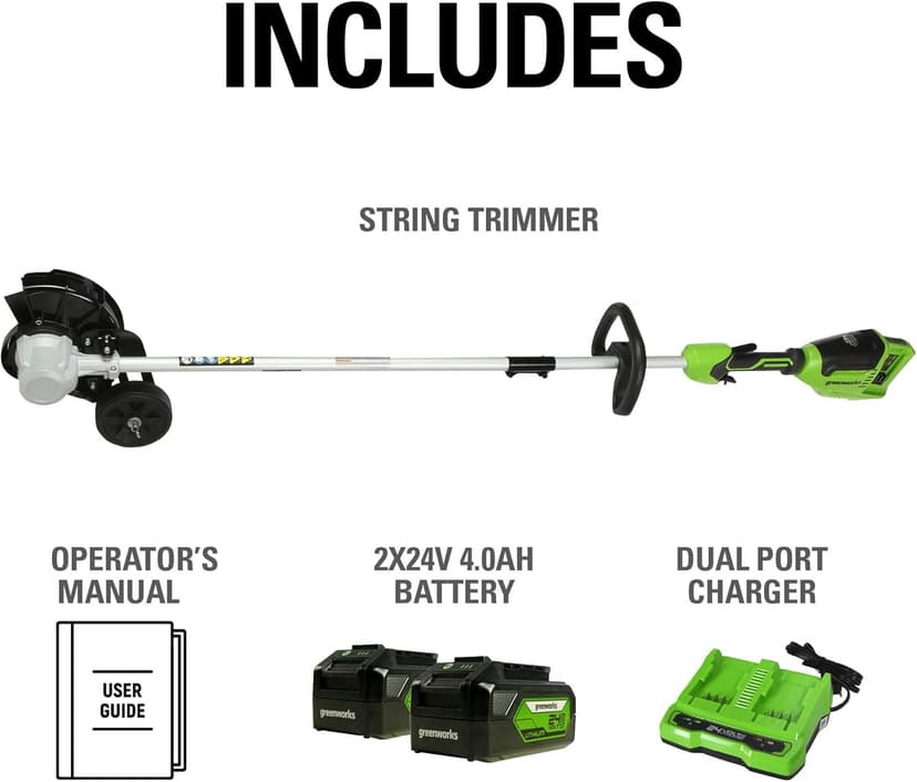 Greenworks 48V (2 x 24V) 8" Brushless Cordless Edger, (2) 4.0Ah Batteries and Dual Port Rapid Charger Included