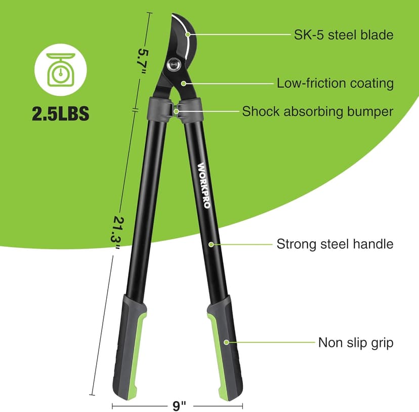 WORKPRO 27" Garden Bypass Lopper and Tree Trimmer, Heavy Duty Branch Cutter with 1.6" Cutting Capacity, Designed with SK5 Sharp Blade and Ergonomics Handles