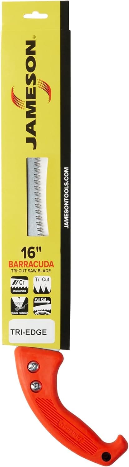 Jameson HS-16TE-O Barracuda™ Tri-Cut Hand Saw, 16" Impulse-Hardened Steel Blade with Orange Ergonomic Soft Grip Handle, Replaceable Blade for Clean Cuts