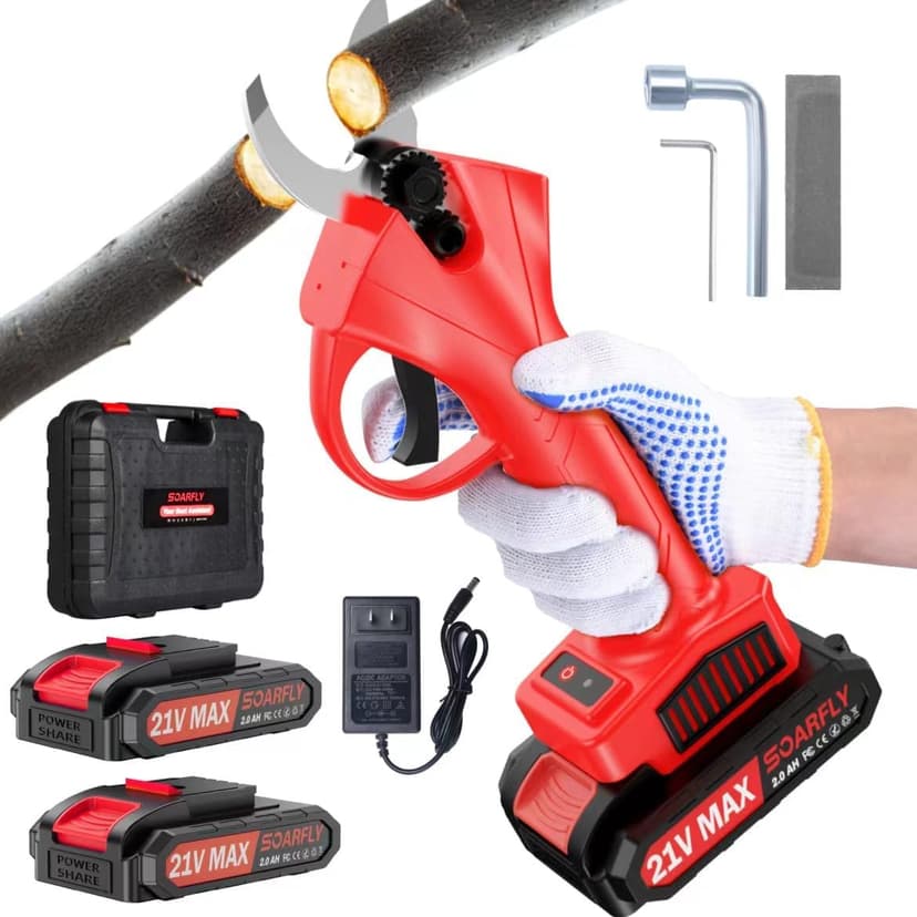 Electric Pruning Shears, 35mm 1.4'' Cutting Diameter Professional Cordless Electric Pruner for Tree Trimming Branch Cutter, (2Pcs 2000mAh Battery & 1 Charger Included), Red, SEPS-02