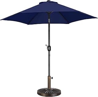 Yaheetech 7.5FT Garden Table Umbrella with 30lb Patio Umbrella Base, Patio Market Umbrella with Push Button Tilt, Crank and Sturdy Ribs, Outdoor Patio Umbrella w/Base Included Heavy Duty - Navy Blue