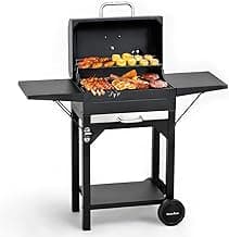 MASTER COOK Charcoal Grill with Two Side Tables, Heavy-duty Steel Barbecue BBQ Grill for Outdoor Picnic Backyard Patio and Parties, 43"*38"*17"