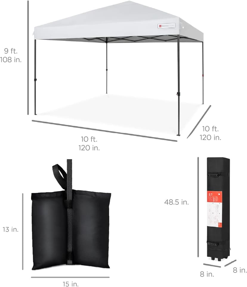 Best Choice Products 10x10ft 1-Person Setup Pop Up Canopy Tent Instant Portable Shelter w/ 1-Button Push, Case, 4 Weight Bags - White