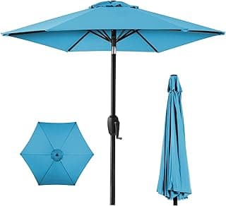 Best Choice Products 7.5ft Heavy-Duty Round Outdoor Market Table Patio Umbrella w/Steel Pole, Push Button Tilt, Easy Crank Lift - Sky Blue