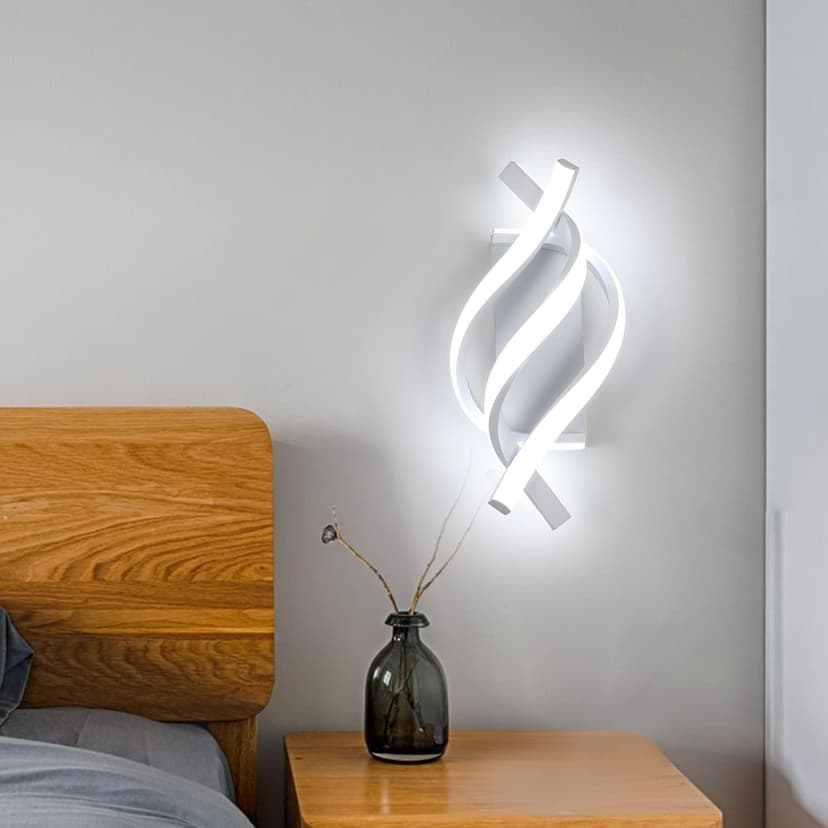 DELIPOP Wall Sconces, Spiral Modern LED Wall Sconce Lighting, 6500K Cool White Indoor Wall Light, Acrylic LED Wall Lamp for Bedroom, Bathroom, Living Room, Hallway, Balcony (White)