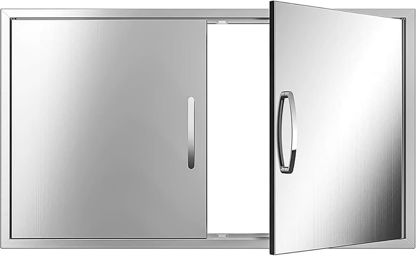 Outdoor Kitchen Door 36" W x 21" H 304 Brushed Durable Stainless Steel BBQ Access Doors with Detachable Handles for BBQ Island, Grill Station, and Outdoor Cabinets
