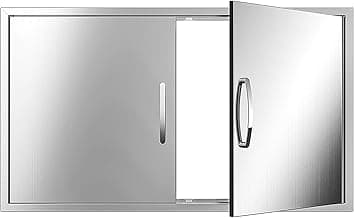 Outdoor Kitchen Door 36" W x 21" H 304 Brushed Durable Stainless Steel BBQ Access Doors with Detachable Handles for BBQ Island, Grill Station, and Outdoor Cabinets