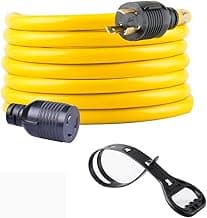 25FT Heavy Duty 3 Prong Generator Locking Power Cord NEMA L5-30P/L5-30R,10 Gauge SJTW Cable, 125V 30Amp Yellow Generator Lock Extension Cord with UL Listed
